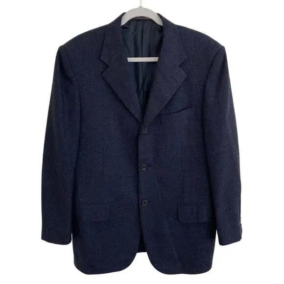 Corneliani Italy Navy Blue Houndstooth Wool Blazer Jacket Sports IT 48 US 38 - Picture 2 of 16